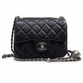 Resim Classic Black Quilted Mini Shoulder Bag with Silver Chain - Yellow 