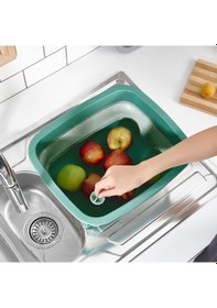 Resim Katlanabilir Tıpalı Badya 9 Litre Gri, Yer Kaplamayan Çok Amaçlı Leğen Yeşil 