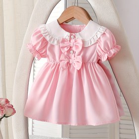 Resim Kız Çocukları için Yazlık Çok Yönlü Kısa Kollu Elbise ve Prenses Etekli, Günlük Dış Mekan Polyester Karışımı Elbise, Makinede Yıkanabilir 