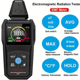 Resim Taşınabilir 3'ü 1 Arada EMF Ölçer HD Renkli Ekran - El Tipi Elektromanyetik Radyasyon Dedektörü, Sıcaklık Testi, Bipli Alarm, Pille Çalışır (Piller Dahil Değildir) - Ev Güvenliği için UT, AVG, Max Hold Fonksiyonları 