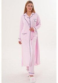 Resim Mecit Pijama Mecit 6333 Pembe Kadın Sabahlıklı Boydan Düğmeli Pijama Takımı Pembe 