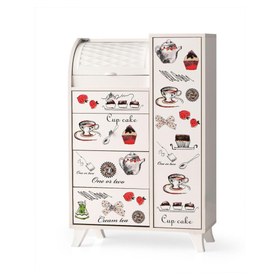 Resim Sivas Gözde Çekmeceli Latte Desenli Büyük Kiler Dolabı / Ekmeklik - Beyaz 