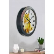 Resim Bahat Kedili Salon Ofis Duvar Saati Gri Metal Çerçeve 36 cm 