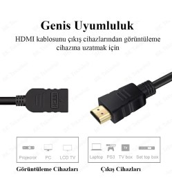 Resim BK Teknoloji HDMI 1.4 Erkek-Dişi Kısa Uzatma Kablosu 3D Full Hd - 50CM 