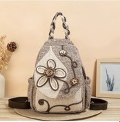 Resim Elmpaly 6624-19 Bohemian Çiçek El Örgü Sırt Çantası Seyahat Çok Bölmeli Omuz Askılı El Çantası Üçlü Fonksiyon A.Haki 