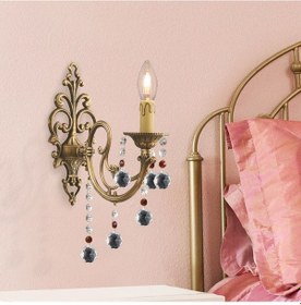 Resim Beyza Tekli Eskitme Kristal Taşlı Duvar Lambası Yatak Odası-Yatak Başı-Salon için Aplik 3055-01-FR Eskitme 