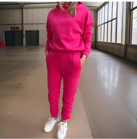 Resim Oversize İki İplik Şardonlu Beli Lastikli Kadın Eşofman Takımı-fuşya Fuşya 