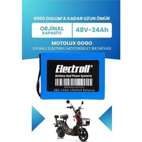 Resim Motolux Gogo Uyumlu Batarya Standart Kapasite Lifepo4 48v 24ah Elektrikli Motorsiklet Bataryası 