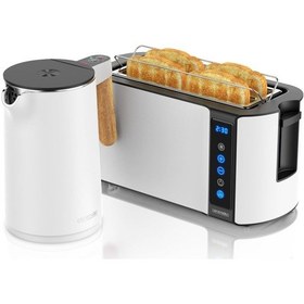 Resim Su Isıtıcısı Ve 4 Dilimli Tost Makinesi Seti, Paslanmaz Çelik, 45-100 C Ayarlı 