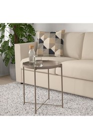 Resim IKEA Tepsili Sehpa Yuvarlak Bej Renk Çıkarılabilir Tepsi - Modern Sehpa 45x53 cm 