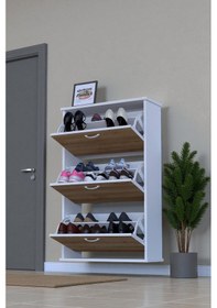 Resim Eliusta Farel 72 Cm Genişlik 3 Kapaklı Ayakkabılık 72x114x26 Cm Meşe Renk Kapı Önü/antre Ayakkabılık Meşe 