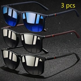 Resim 3 adet Retro Kare Gözlük - Klasik Renkli Çizgiler, Anti- Lensler, Erkekler ve Kadınlar için Dayanıklı PC Çerçeve, Sürüş, Balıkçılık, Seyahat, Plaj Tatili Aksesuarları, Plaj Tatili Ekipmanları için İdeal | Vintage Kare Tasarım | Dayanıklı Gözlükler 