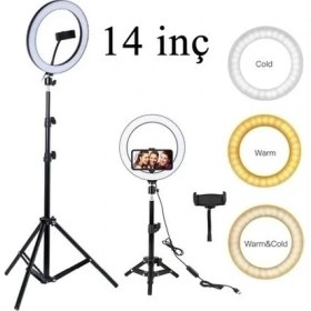 Resim Asfal 14 inç LED Işıklı Telefon Tutuculu 210 cm Tripod Kuaför Makyaj Tiktok Işığı 