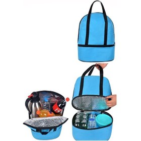 Resim Next Craft Plaj Çantası Termos Çanta Isı Yalıtımlı Piknik Kamp Çantası Sıcak Soğuk Tutucu 2 Bölmeli 26 Litre Mavi 