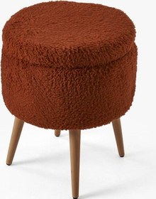 Resim Teddy Ahşap Ayaklı Sandıklı Yuvarlak Puf Makyaj Masası Pufu - Dekoratif Ayak Uzatma Pufu Kiremit 