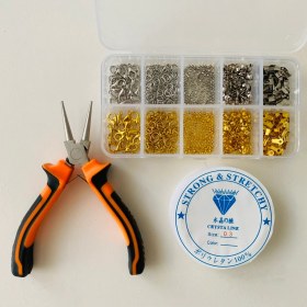 Resim Yağmur Gökçe Kutulu Set 7 - 530 Adet Takı Yapım ve Tamir Seti - Altın ve Gümüş Renk - Pense ve Misineli 