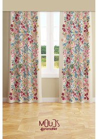 Resim Renkli Pastel Çiçek Süet Oturma Odası Salon Fon Perde Baskılı Ekstrafor Büzgü 2 Kanat Prd-1026 Çok Renkli 