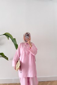 Resim Doğa Keten Şalvar Takım Pembe - 3 (44-46) 
