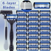 Resim 2 Sap + 36 Bıçak, 6 Katmanlı Manuel Güvenlikli Tıraş Bıçağı Erkekler ve Kadınlar için, Paslanmaz Çelik Değiştirilebilir Tıraş Aleti 6 Katmanlı Bıçaklarla 