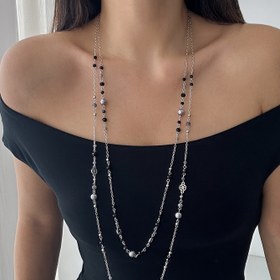 Resim 2 Adet Vintage Gotik Tarzı Uzun Katmanlı Taklit İnci Kolye, Parti ve Günlük Giyim İçin Uygun 