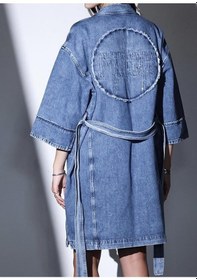 Resim Pinchofficial Julia İndigo Arkası Taşlı Bağlamalı Kimono - Mavi 