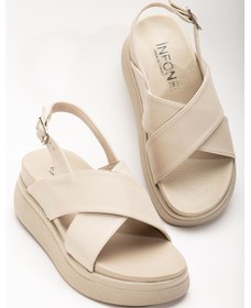 Resim 24422-1164 Bej Dolgu Topuk Kadın Sandalet Altın - Taba 