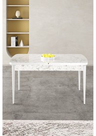 Resim Canisa Gale Serisi 80x132 Açılabilir Lak Panel Beyaz Mermer Desen Mutfak Masa Takımı 6 Krem Sandalye Masa Beyaz Mermer Desen Sandalye Krem 