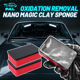 Resim TURBOPAL 2'li Nano Sihirli Kil Sünger Seti, 3 Katmanlı Profesyonel Boya Temizleme Aracı (Nano Kil + Yastık Köpük + Kaymaz EVA), Çiziksiz Oksidasyon Giderme, Araba Detaylandırma ve Yüzey Restorasyonu için 
