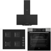 Resim Ferre Siyah Set ( D086 Siyah Davlumbaz-SS205 Siyah Ocak- XE63MI Fryart İnox Fırın) 