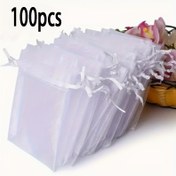 Resim 100 adet Şeffaf Organza Çekme Kapatma Hediyelik Torbalar, Şeffaf Bağlamalar, Düğün Hediyeleri, Parti Hediyeleri, Takı, Şeker ve Dekorasyonlar için Mükemmel, Hediyeler ve Tatlılar için Küçük Kumaş Torbalar 