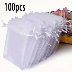 Resim 100 adet Şeffaf Organza Çekme Kapatma Hediyelik Torbalar, Şeffaf Bağlamalar, Düğün Hediyeleri, Parti Hediyeleri, Takı, Şeker ve Dekorasyonlar için Mükemmel, Hediyeler ve Tatlılar için Küçük Kumaş Torbalar 