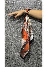 Resim Şifon Saten Fular Desenli Fular Bandana Renkli 