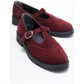 Resim Luvi Shoes Janney Bordo Süet Hakiki Deri Bantlı Kadın Loafer Ayakkabı Bordo 