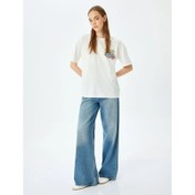 Resim Koton Bisiklet Yaka Arkası Baskılı Kadın Oversize T-shirt 5SAL10245IK (5SAL10245IK) 
