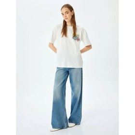 Resim Koton Bisiklet Yaka Arkası Baskılı Kadın Oversize T-shirt 5SAL10245IK (5SAL10245IK) 