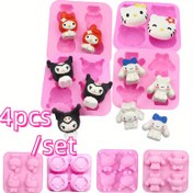 Resim 4'lü Sanrio Hello Kitty & Arkadaşlar Silikon Pişirme Kalıp Seti - Esnek, Gıda Sınıfı DIY Kalıplar Kekler, Çikolatalar, Tatlılar İçin | Hello Kitty, My Melody, Kuromi, PomPom Purin İçeriyor | Noel & Cadılar Bayramı İçin Mükemmel, Hello Kitty Kek Süslemeleri 