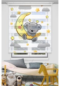 Resim Sevimli Ayıcık Baskılı Çocuk Odası Perdesi - Dijital Baskılı Zebra Stor Perde Çok Renkli 