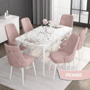 Resim Canisa Concept Noa Serisi,80 x 132 cm Açılabilir Mdf Masa,beyaz Mermer Desen Mutfak Masa Takımı, 6 Sandalye Gümüş Halkalı 