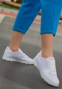 Resim BOUIS Kadın Beyaz Bağcıklı Günlük Düz Rahat Taban Sneaker Fileli Yumuşak Şık Yürüyüş Spor Ayakkabı 