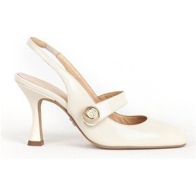 Resim Bej Dericlub Kadın Yuvarlak Burun Topuklu Ayakkabı Gerçek Rugan D 