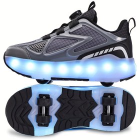 Resim Çocuk LED Işıklı Spor Ayakkabıları, Ayarlanabilir Parlaklık, Nefes Alabilen Kumaş Astar, TPR Taban, Döner Toka Kapanışı, Erkek ve Kız Çocukları İçin Trendy Sokak Modası 
