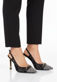 Resim aspor Siyah Saten Taşlı İşlemeli Kadın Abiye Ayakkabı 