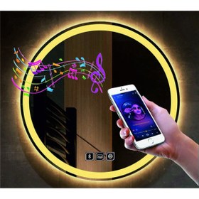 Resim DNR Mirror 45 Cm Bluetoothlu Buğu Yapmayan Dokunmatik Tuşlu Kumlamalı Günışığı Ledli Yuvarlak Banyo Aynası 