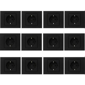 Resim Ovivo Grano Siyah Topraklı Priz 12'li Paket Çerçeve Dahil 