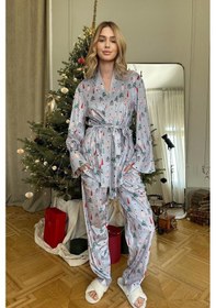 Resim Açık Gri Zemin Çam Ağaçları Kadife İkili Takım L Açık Gri 