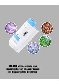 Resim Mey İthalat Taşınabilir Mini Mikroskop Led Işıklı 80x 200x Büyütmeli Ve Odak Ayarlı 