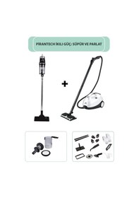 Resim Pirantech CB-107C Çok Fonksiyonlu Buharlı Temizlik Makinası + EK200 Torbasız Kablolu Dikey Süpürge 