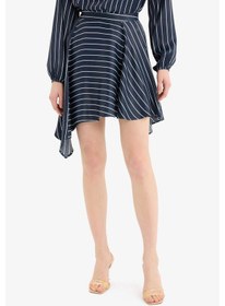 Resim DeFacto Asimetrik Çizgili Yüksek Bel Saten Mini Etek E7265AX25SPNV235 Lacivert 