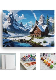 Resim Sayılarla Boyama Seti Numaralı Tuval Fırça Boya 40x50 Cm - Karlı Manzara 