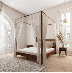 Resim Natura Model Cibindirik Askılıklı Ceviz Renk Çam Ahşap Karyola Ve İki Komodin Set-199 90 x 190 